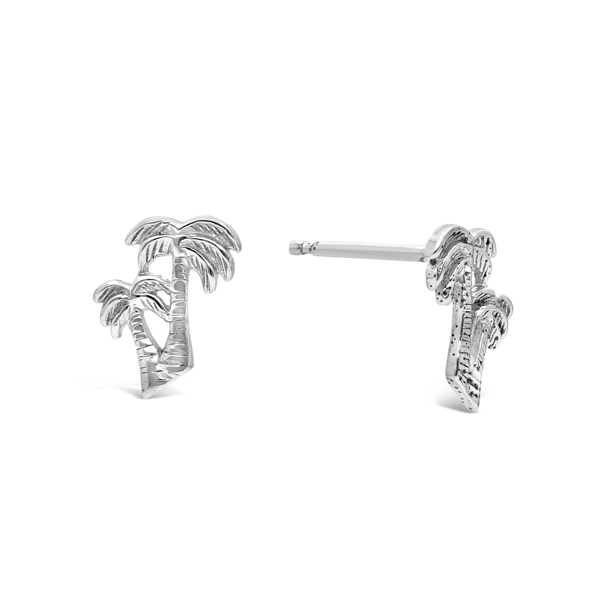 Silver Engraved Double Palm Tree Stud Earring