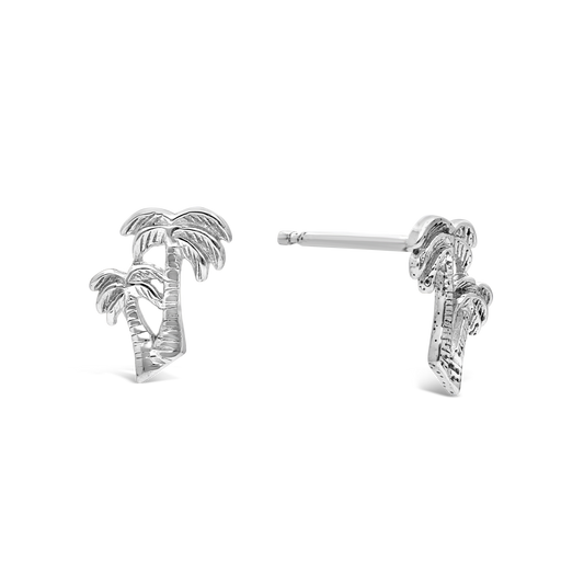 Silver Engraved Double Palm Tree Stud Earring