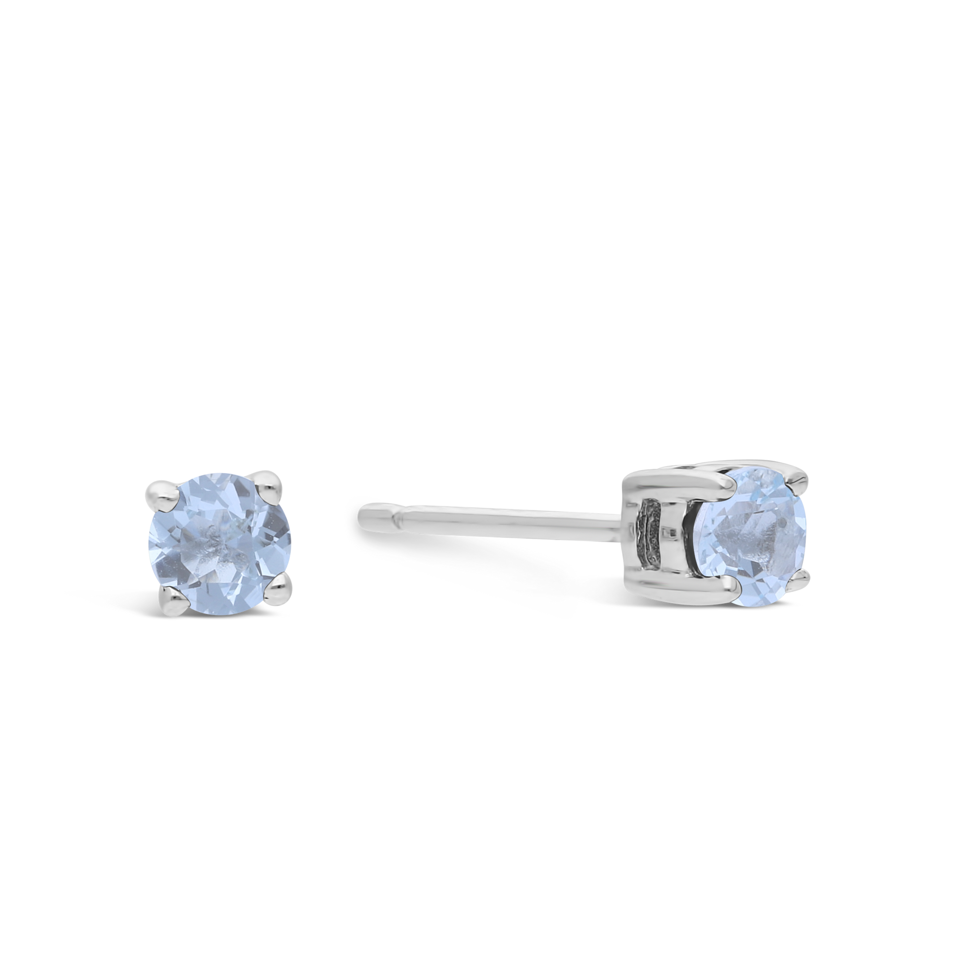 Silver 4 Claw Aquamarine Stud Earring