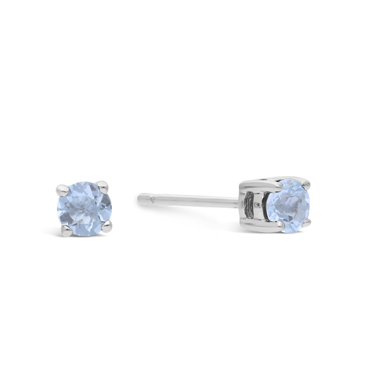 Silver 4 Claw Aquamarine Stud Earring