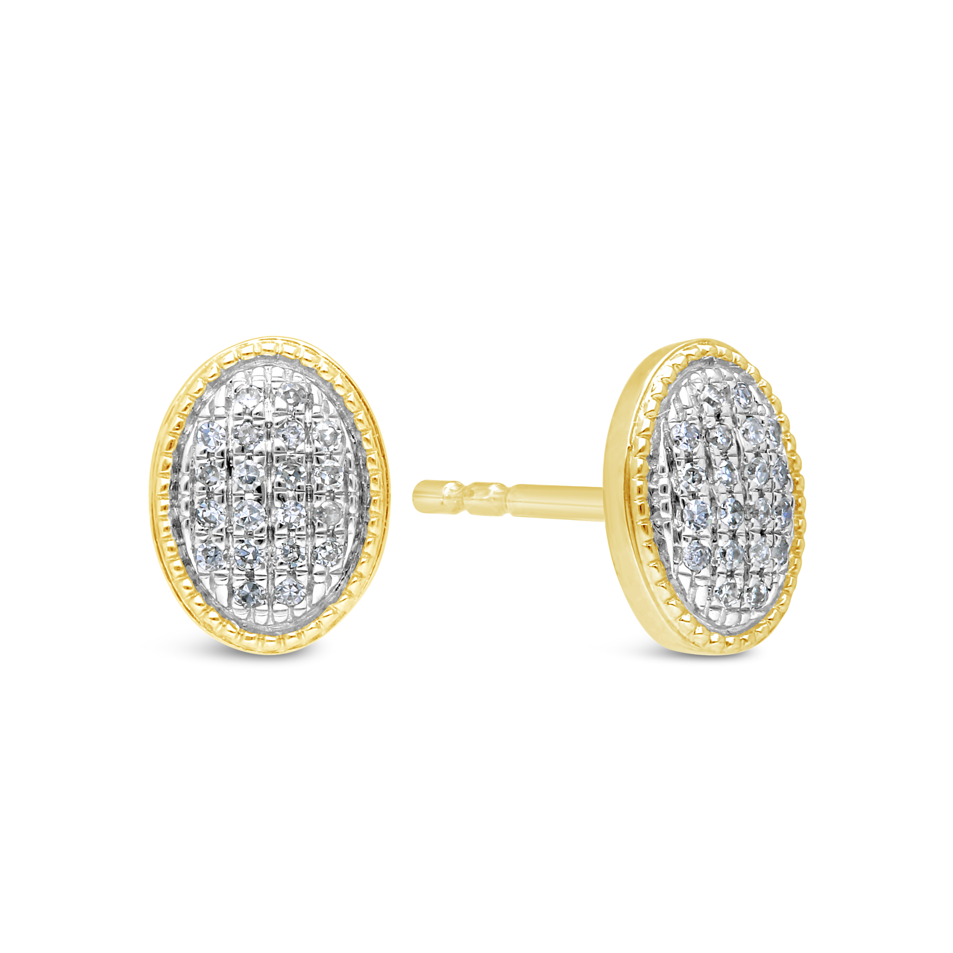 9ct Gold Pave Set Diamond Oval Cluster Stud Earring