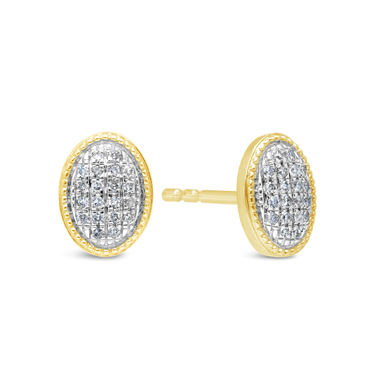 9ct Gold Pave Set Diamond Oval Cluster Stud Earring