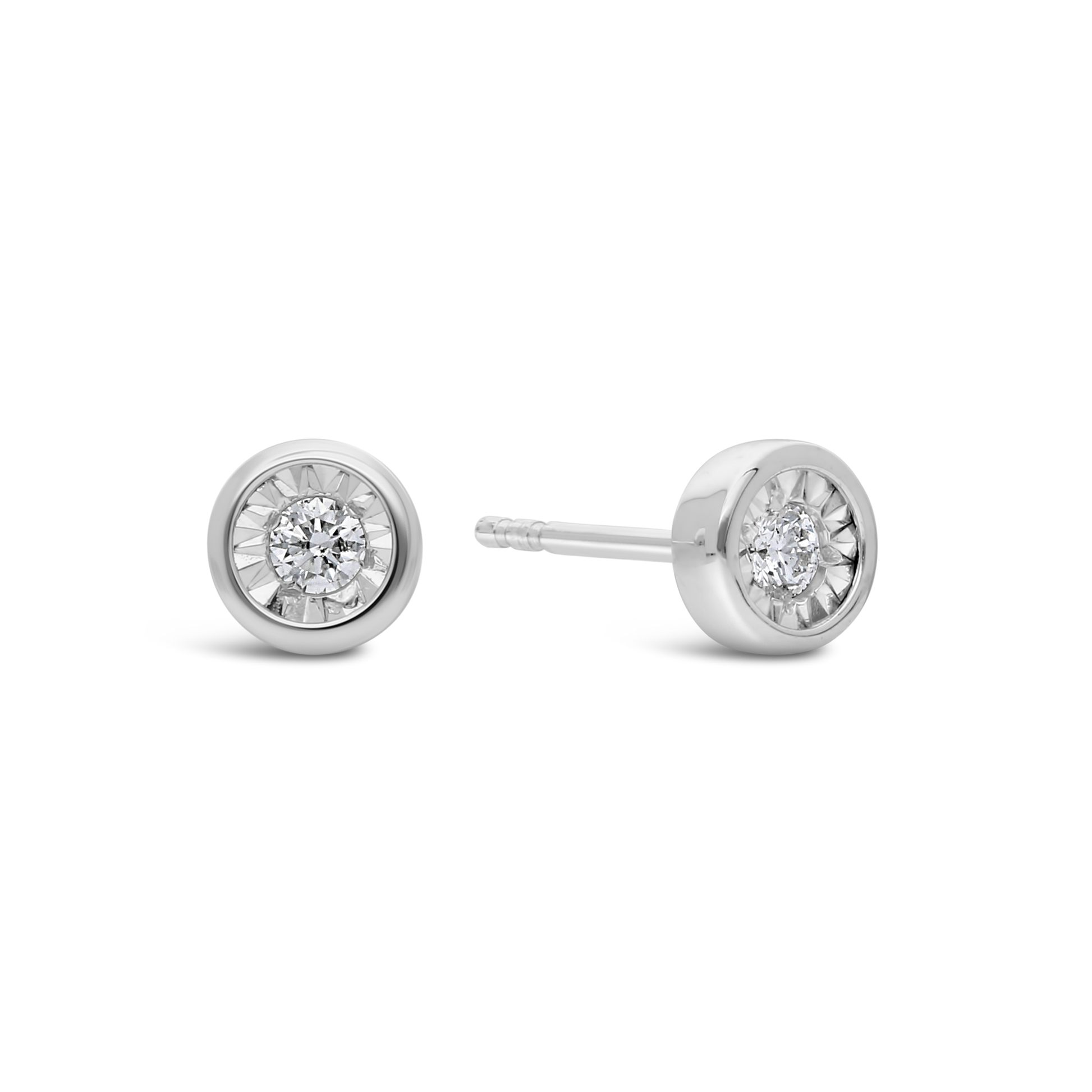 9ct White Gold Round Tube Set Diamond Stud Earring