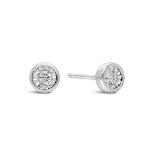 9ct White Gold Round Tube Set Diamond Stud Earring