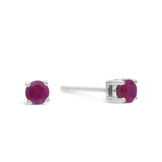 Silver 4 Claw Ruby Stud Earring