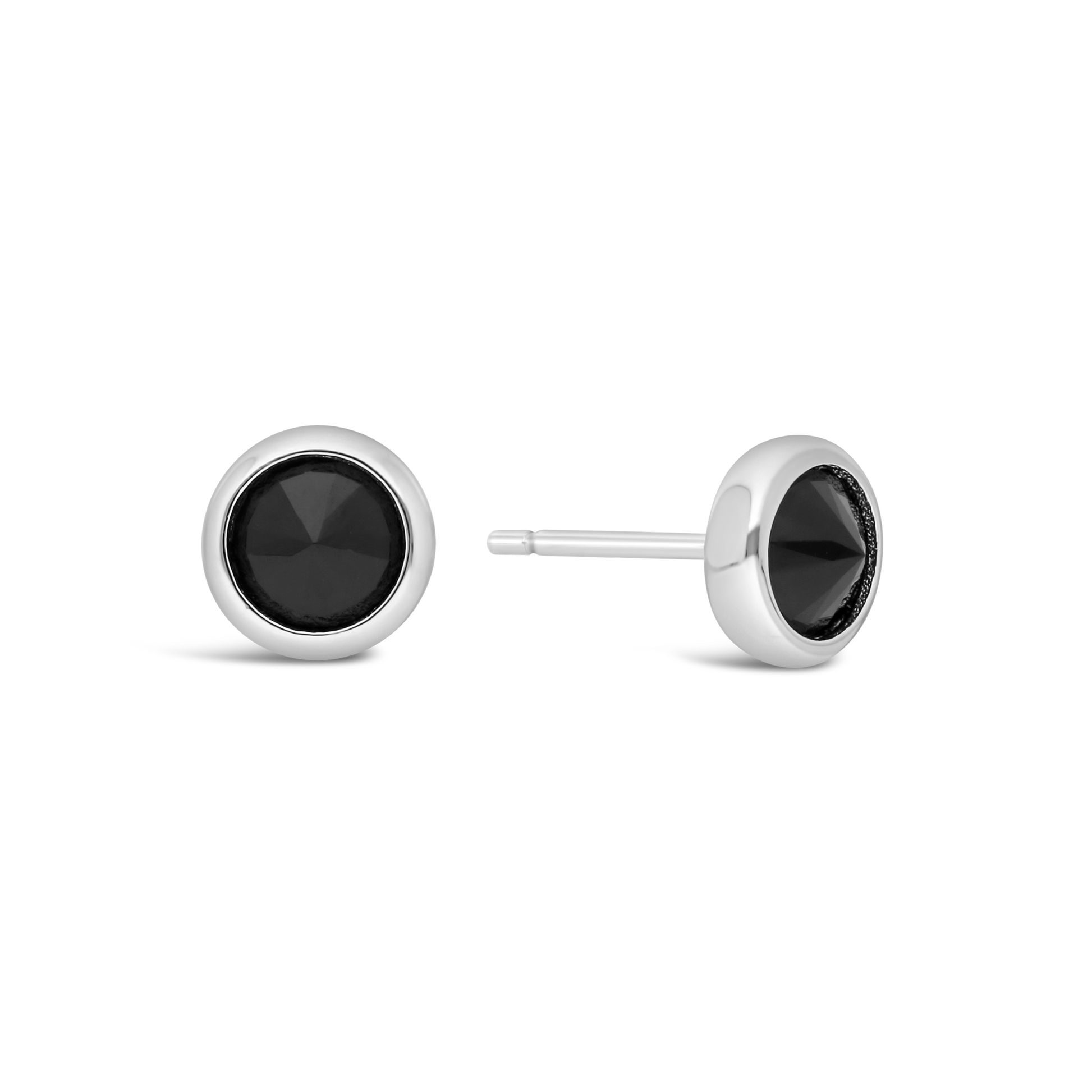 Silver Round Faceted Black Cubic Zirconia Stud Earring