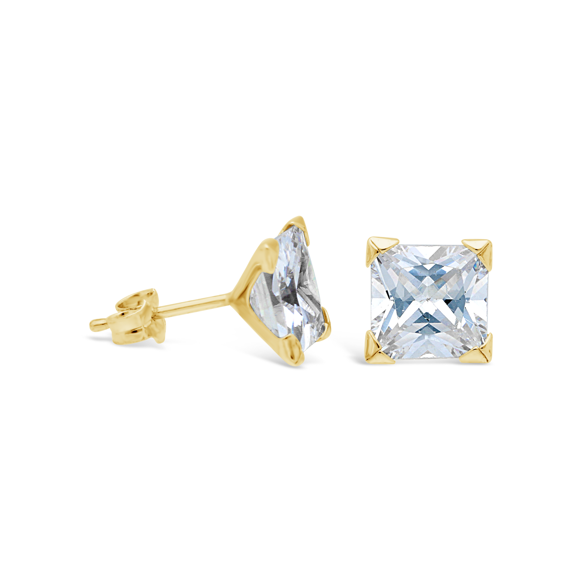 9ct Gold 7mm Square Cubic Zirconia Stud Earrings