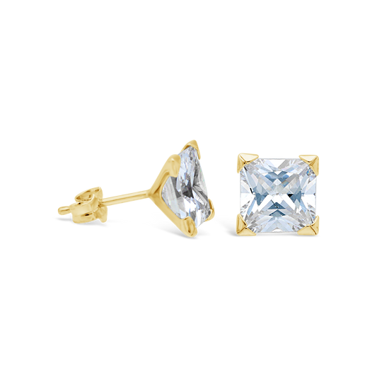 9ct Gold 7mm Square Cubic Zirconia Stud Earrings