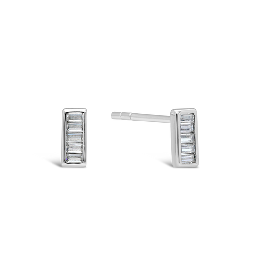 Silver Channel Set Baguette Cubic Zirconia Stud Earrings