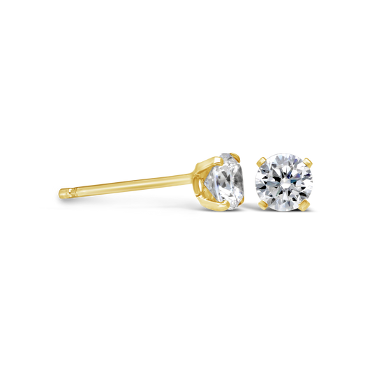 9ct Gold 3mm Claw Set Cubic Zirconia Stud Earring