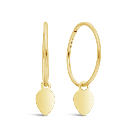 9ct Gold 12MM Sleeper With Heart Attachment Earring