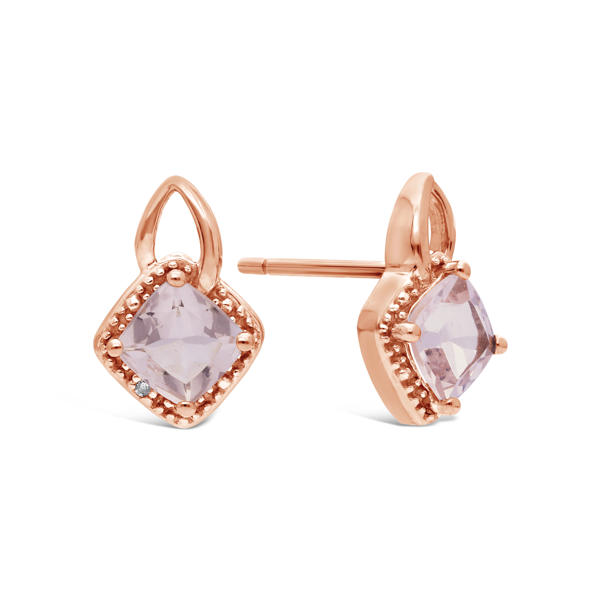 9ct Rose Gold Morganite & Diamond Cluster Stud Earring