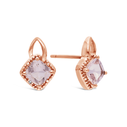 9ct Rose Gold Morganite & Diamond Cluster Stud Earring