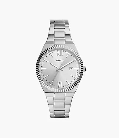 Fossil Ladies Stainless Steel Bracelet Round Silver Dial & Date