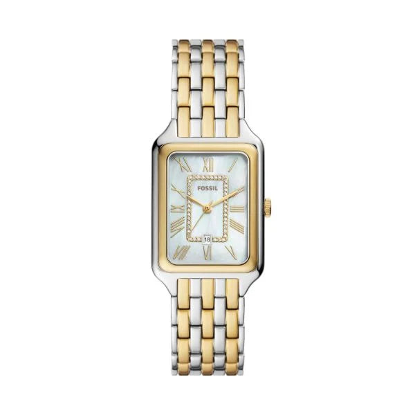 Fossil Ladies Two Tone Bracelet Square MOP Dial & Date
