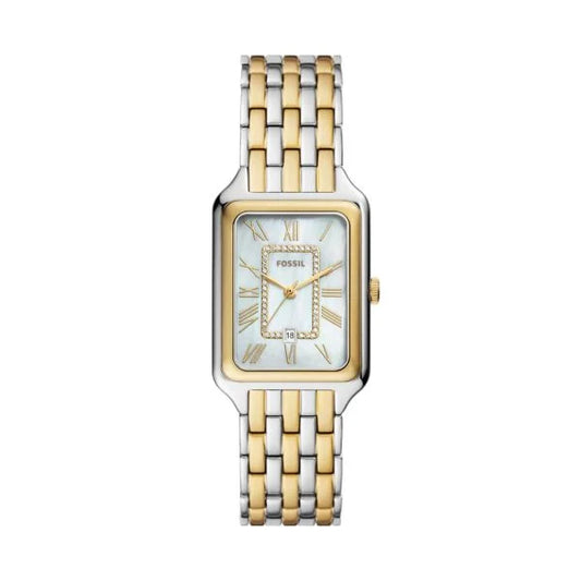 Fossil Ladies Two Tone Bracelet Square MOP Dial & Date