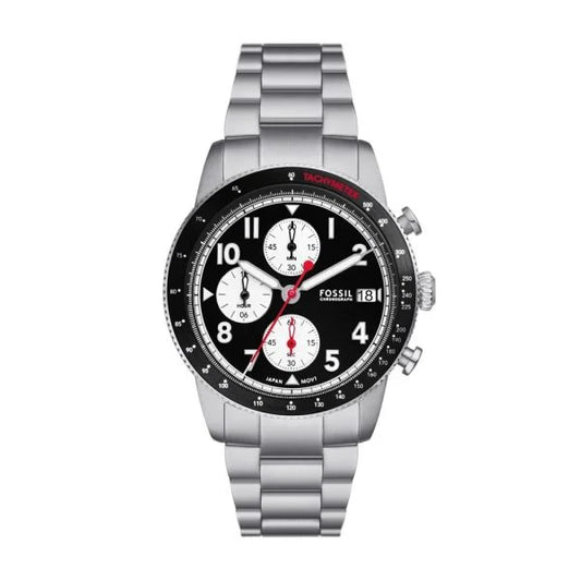 Fossil Gents Chrono Stainless Steel Bracelet Round Black Dial & Date