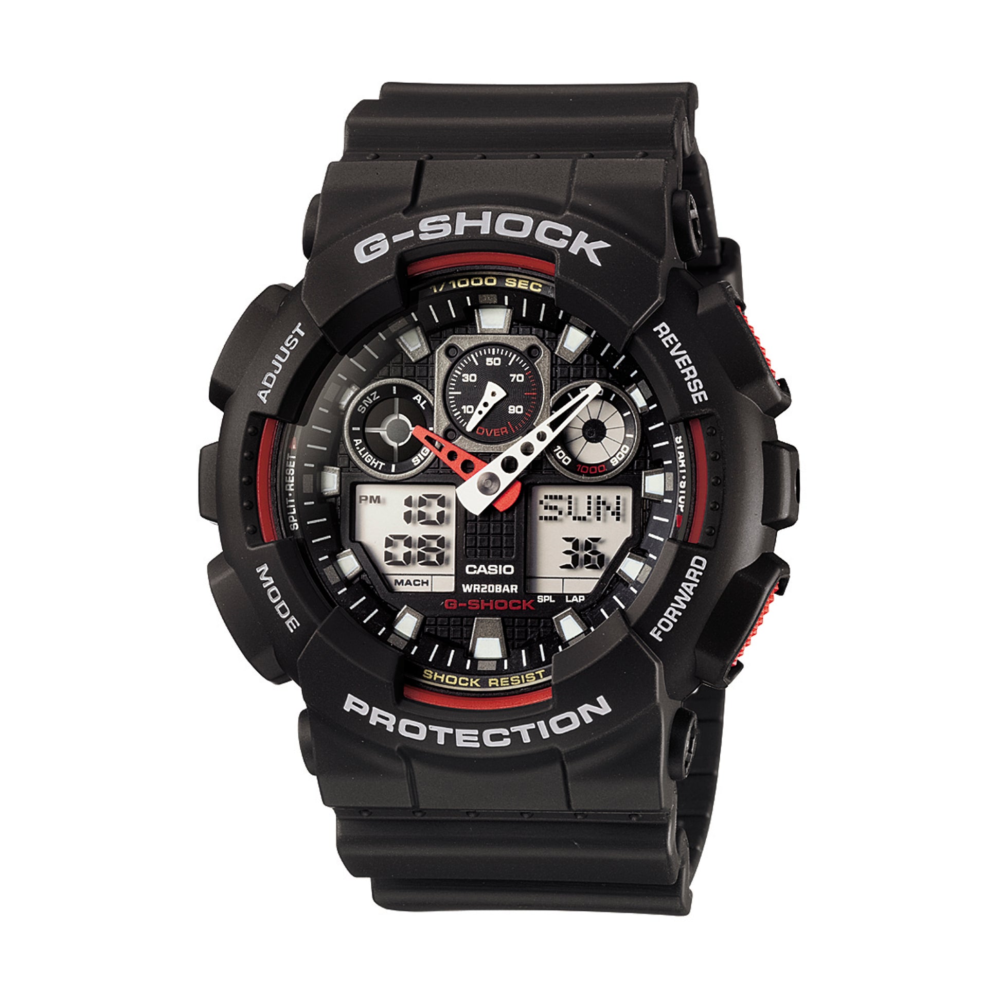 Casio Gents Gshock Anadigi Black Resin Round Black/Red Dial