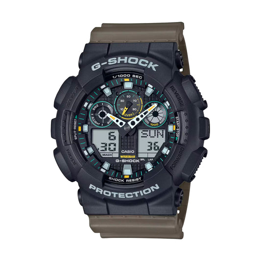 Casio Gents Gshock Anadigi Black/Brown Resin Round Black Dial