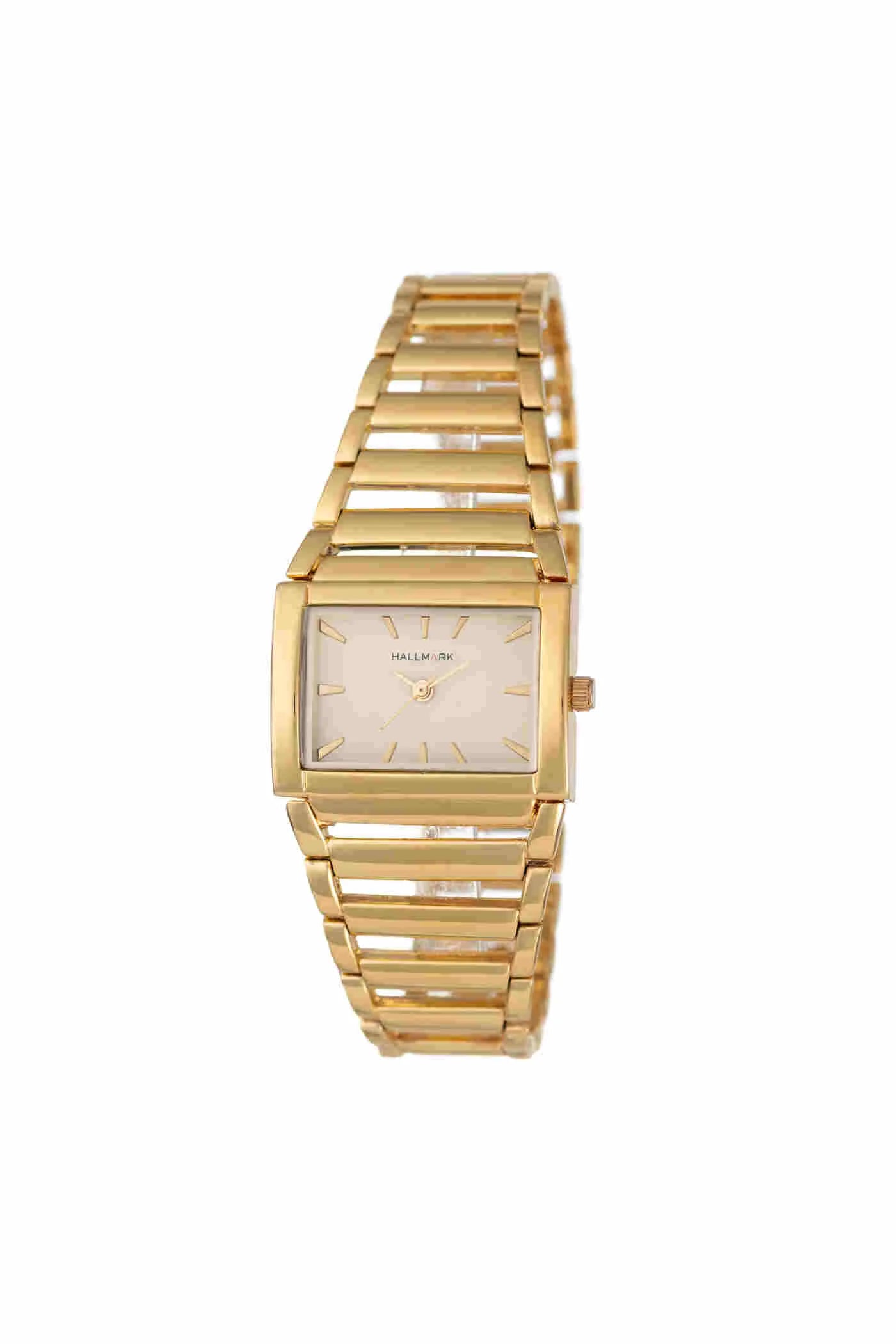 Hallmark Ladies Gold Plated Bracelet Rectangle Champangne Dial