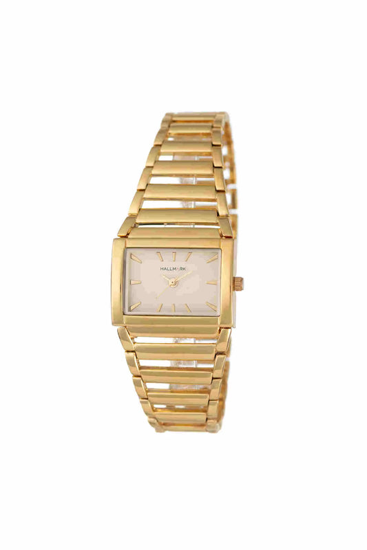 Hallmark Ladies Gold Plated Bracelet Rectangle Champangne Dial