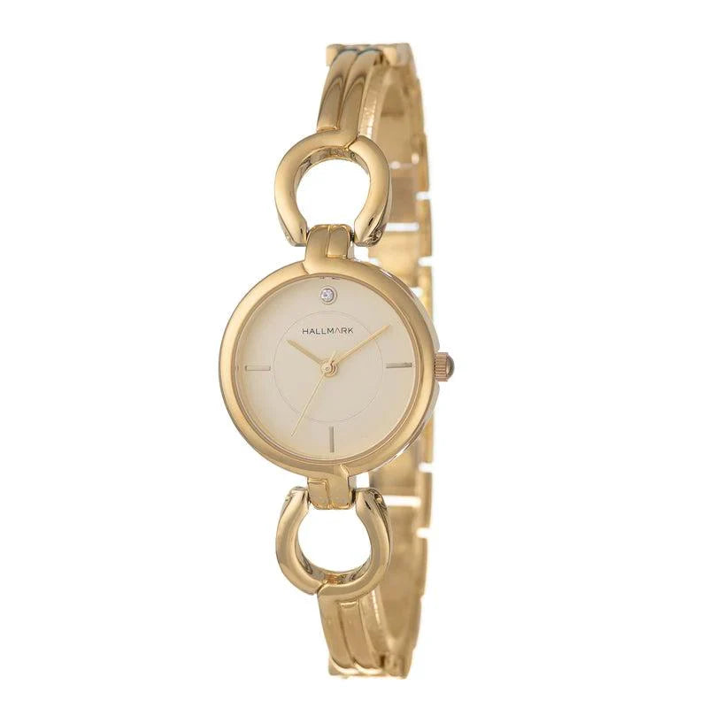 Hallmark Ladies Round Champagne Dial Gold Plated Bracelet