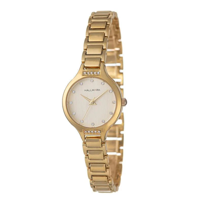 Hallmark Ladies Round Champagne Dial Gold Plated Bracelet With Stones