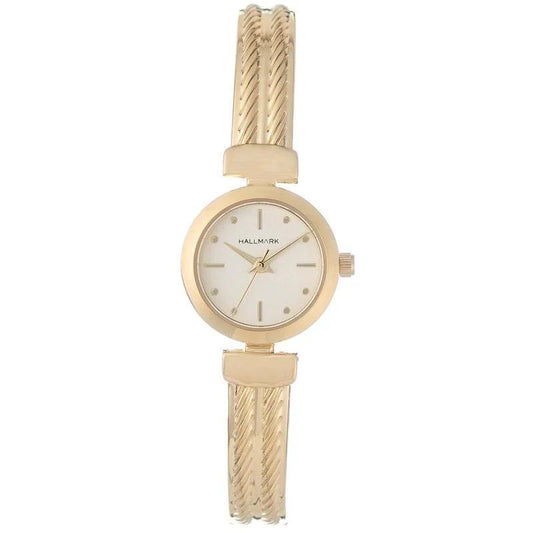 Hallmark Ladies Round Champagne Dial Gold Plated Cable Bracelet