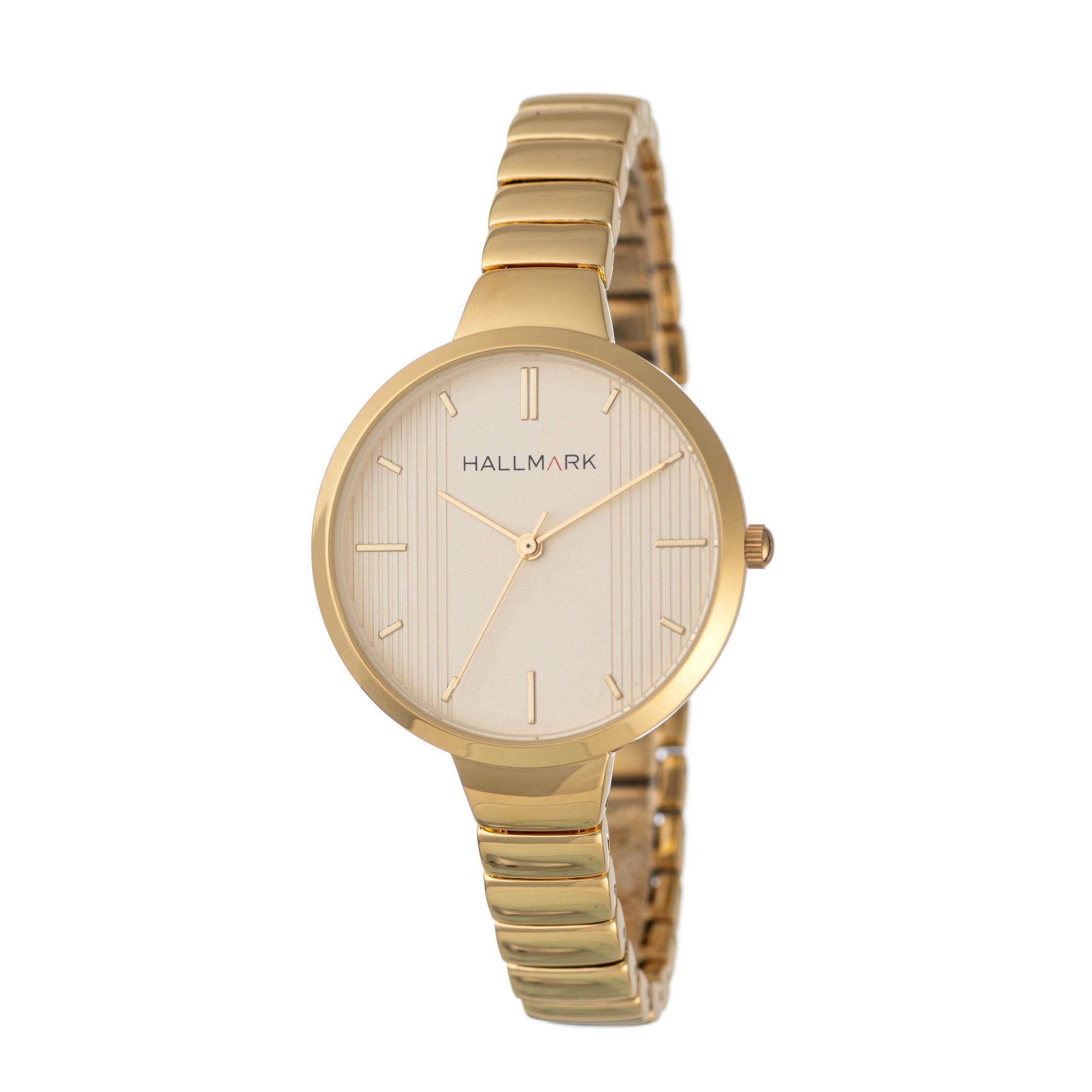 Hallmark Ladies Gold Plated Stretchy Bracelet Round Champagne Dial