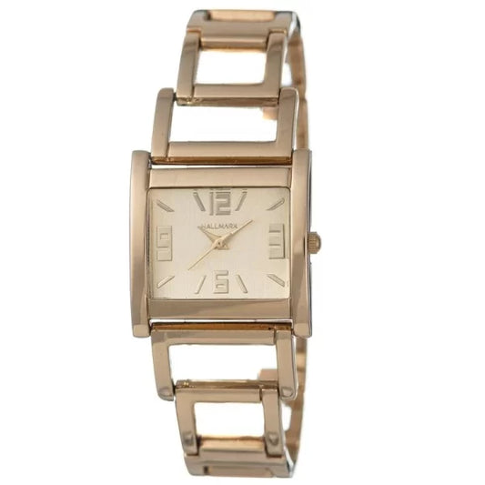 Hallmark Ladies Square Champagne Dial Gold Plated Bracelet