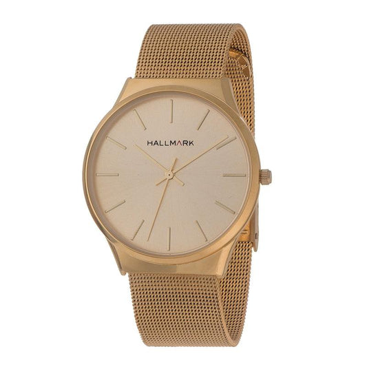 Hallmark Gents Round Champagne Dial Gold Plated Mesh Bracelet