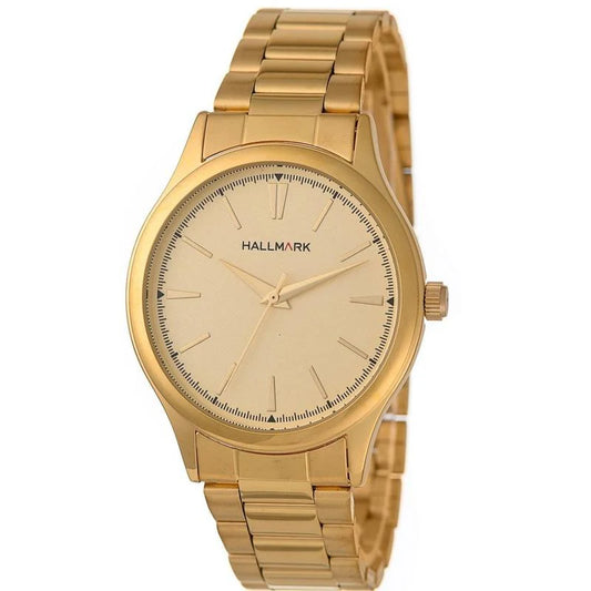 Hallmark Gents Round Champagne Dial Gold Plated Bracelet