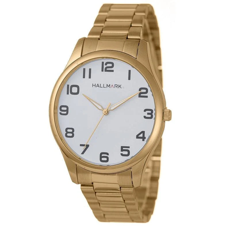 Hallmark Gents Round White Dial Gold Plated Bracelet