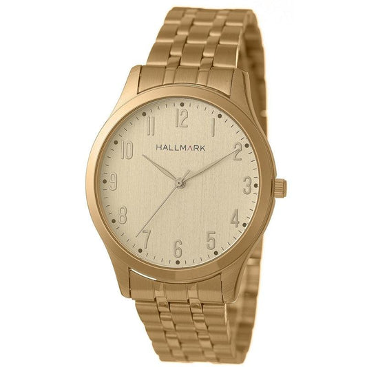 Hallmark Gents Gold Plated Bracelet Round Champagne Dial