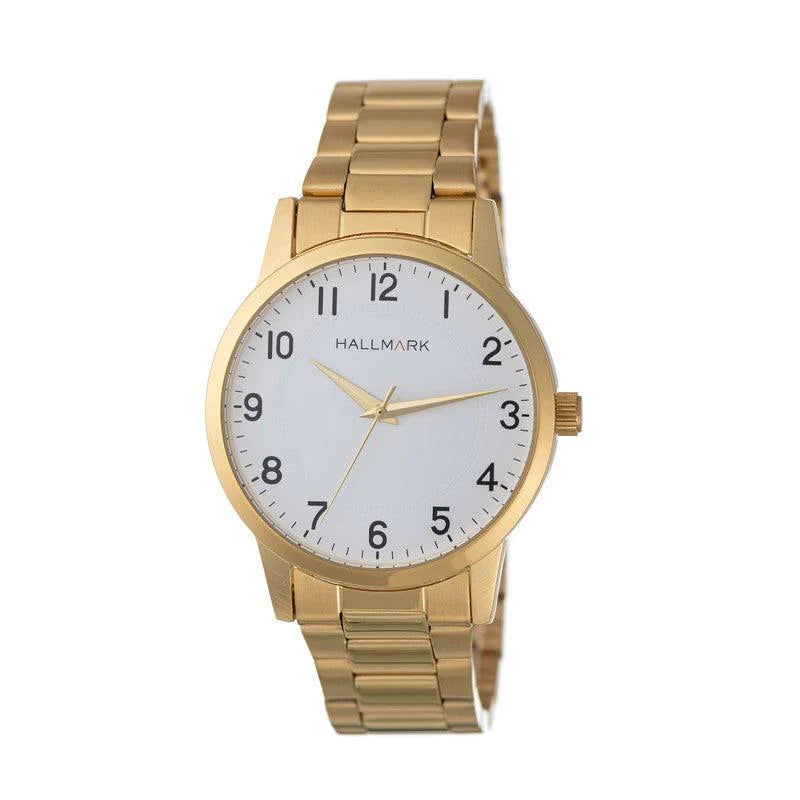 Hallmark Gents Round White Dial Gold Plated Bracelet