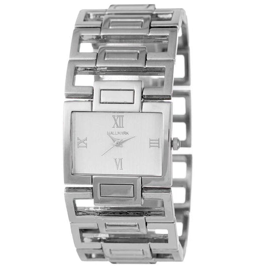 Hallmark Ladies Rectangle Case Silver Dial Stainless Steel Bracelet