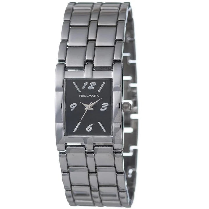 Hallmark Ladies Rectangle Case Black Dial Stainless Steel Bracelet