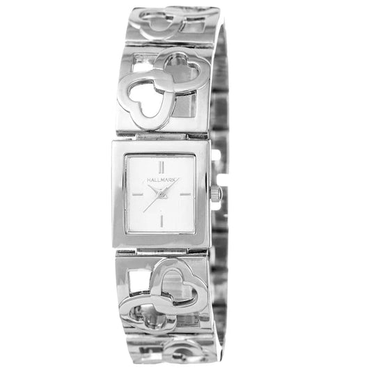 Hallmark Ladies Stainless Steel Watch With Cut Heart Bracelet Square Case & Silver Dial