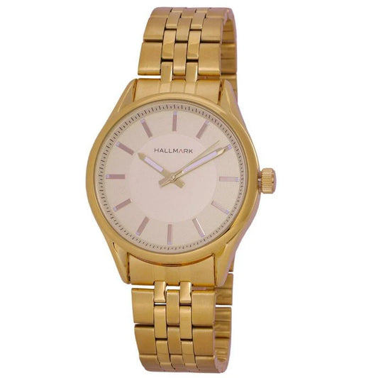 Hallmark Mens Round Case Champagne Dial Gold Plated Bracelet