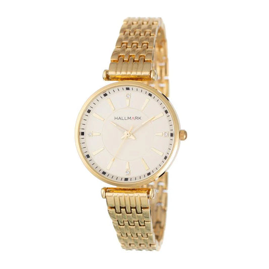 Hallmark Ladies Round Case Champagne Dial Gold Plated Bracelet With Stones