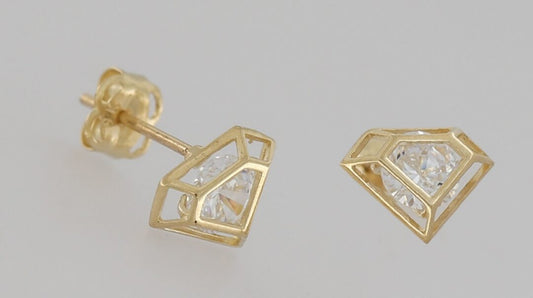9ct Gold Diamond Shape Cubic Zirconia Stud Earrings