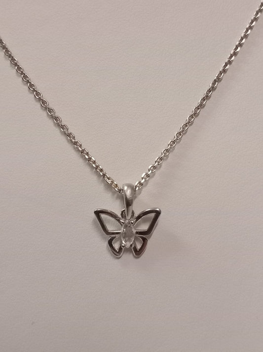 Silver Open Design Butterfly Cubic Zirconia Pendant