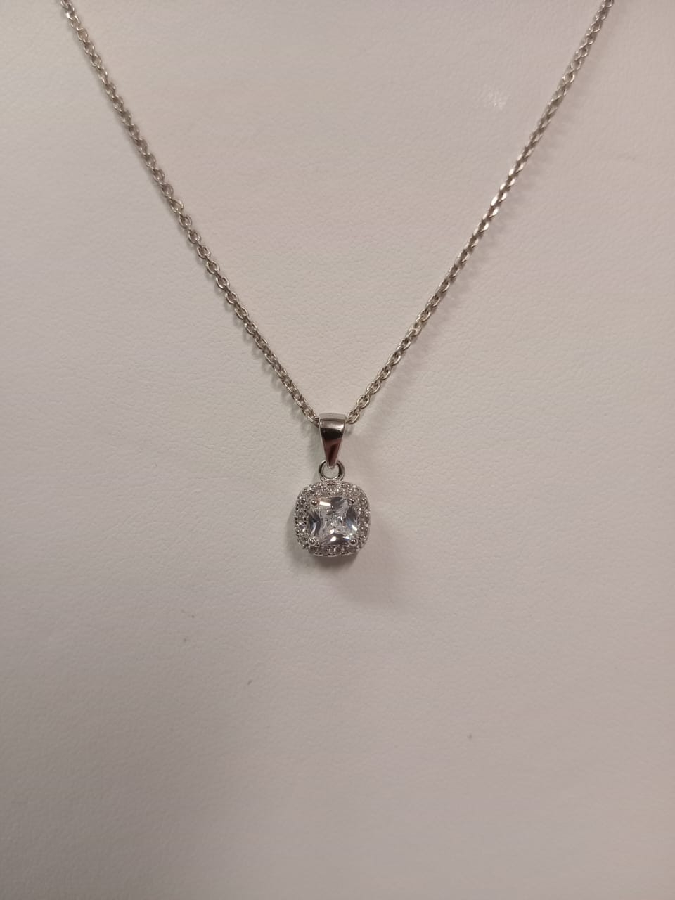 Silver Cubic Zirconia Square Cluster Pendant