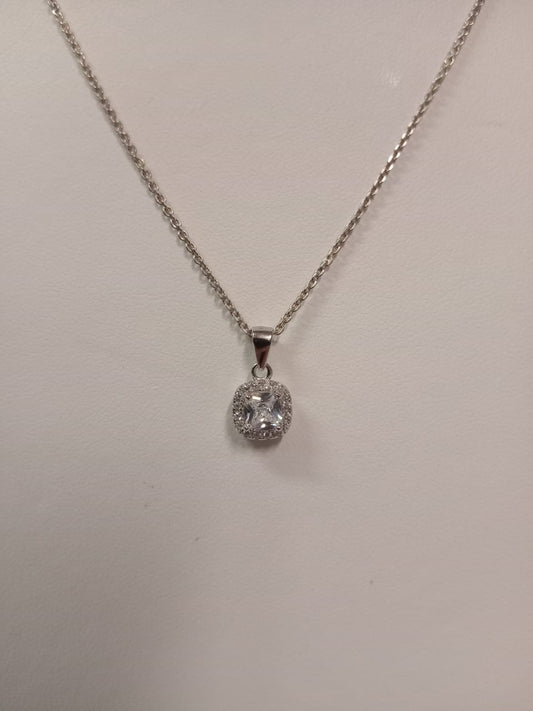 Silver Cubic Zirconia Square Cluster Pendant