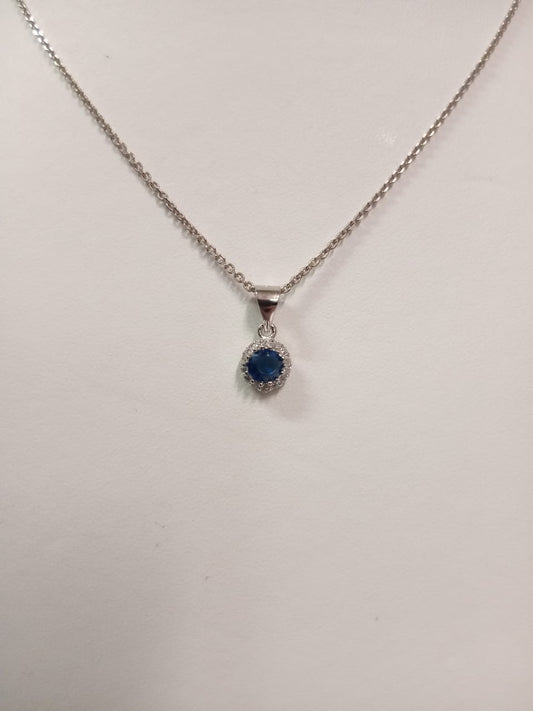 Silver Blue & White Cubic Zirconia Round Cluster Pendant