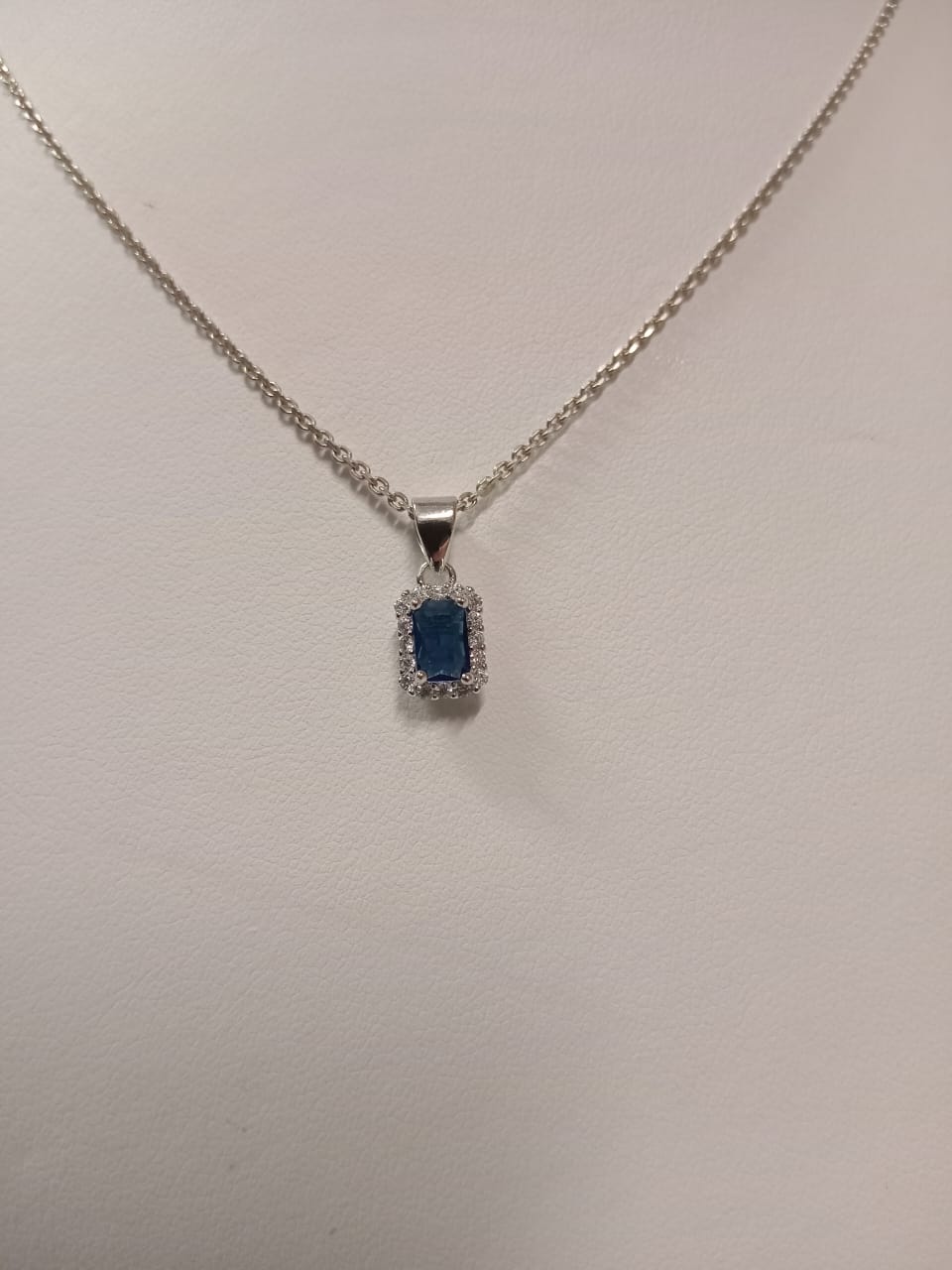 Silver Blue & White Cubic Zirconia Rectangle Cluster Pendant