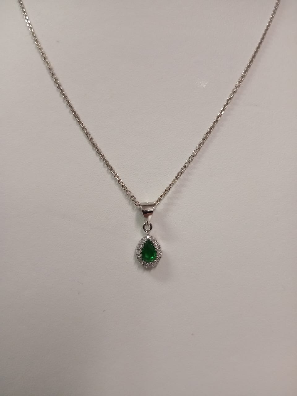 Silver Green & White Cubic Zirconia Pear Shape Cluster Pendant
