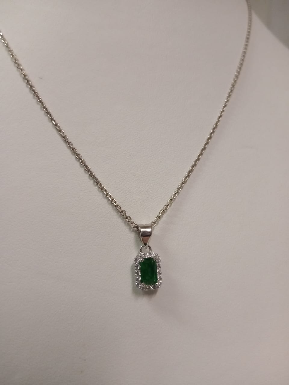 Silver Green & White Cubic Zirconia Rectangle Cluster Pendant