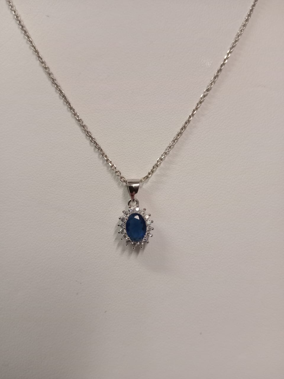 Silver Blue & White Cubic Zirconia Cluster Pendant