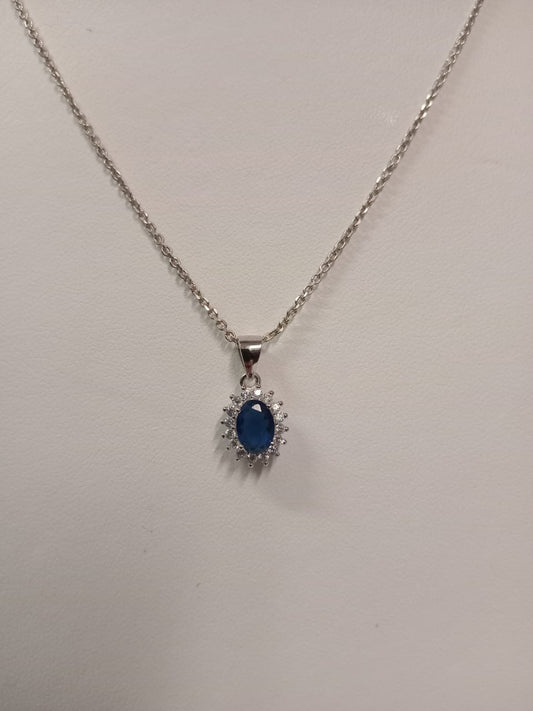 Silver Blue & White Cubic Zirconia Cluster Pendant
